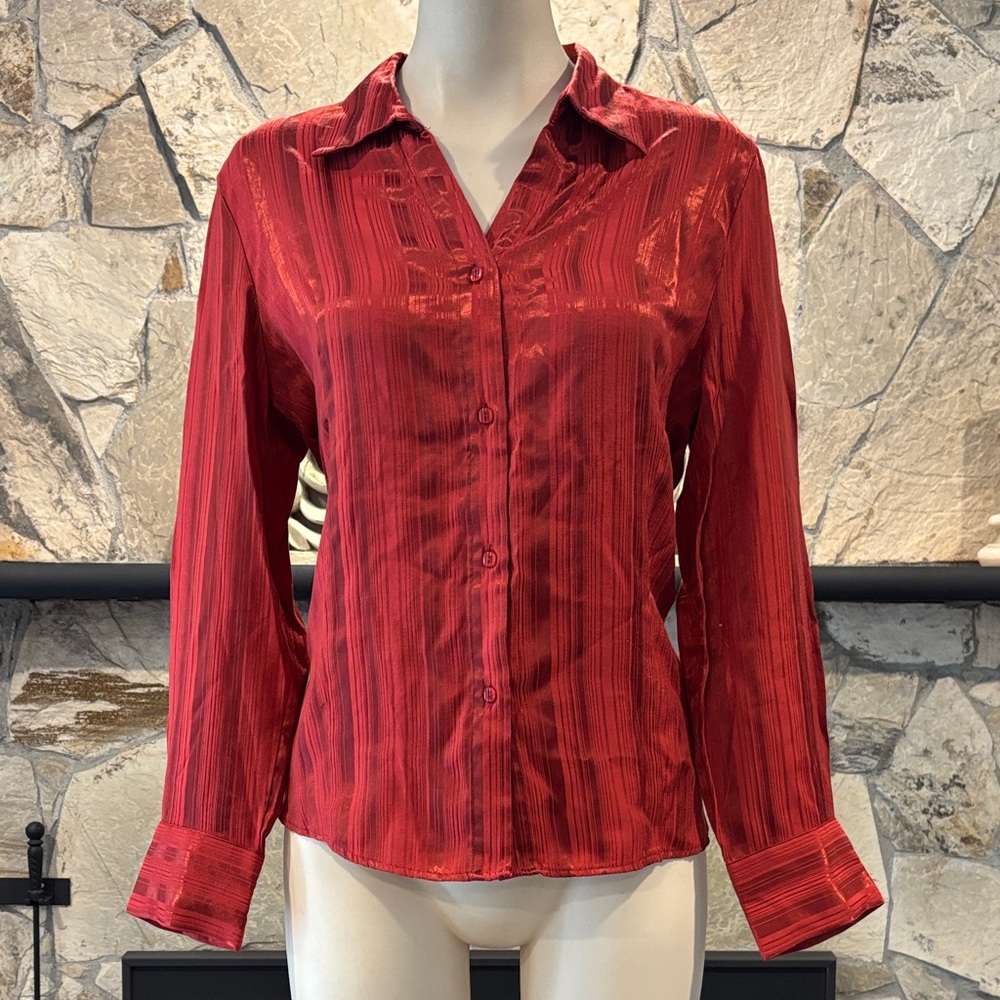 Elegant Red Women's Button-Up Top